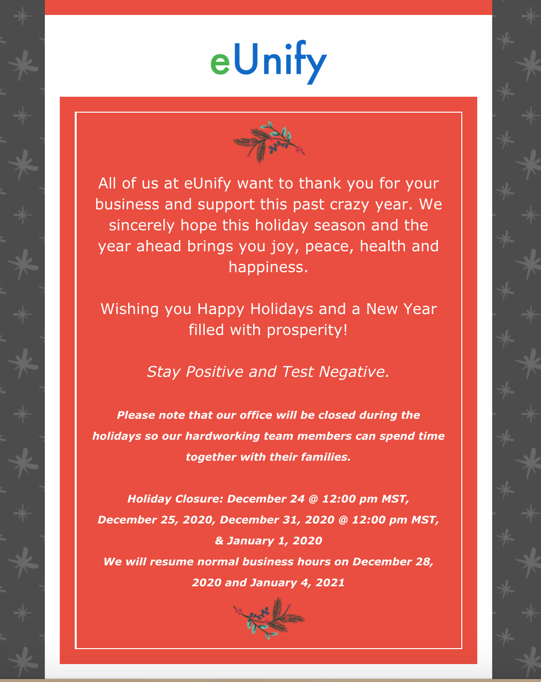 Happy Holidays from eUnify 2020